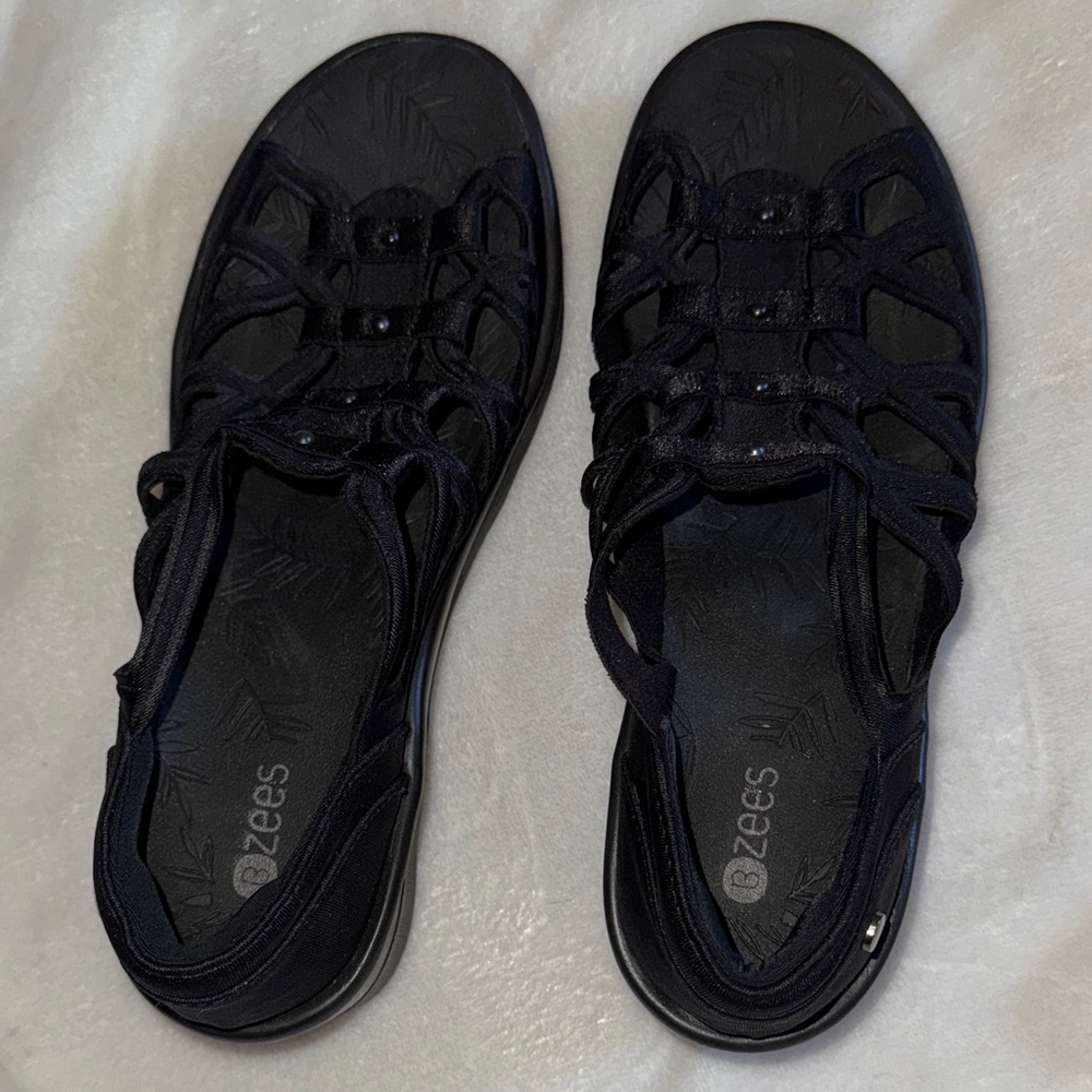 BZees Womens sz 8 Washable -Shoes Gladiator Wedge Sandal black
